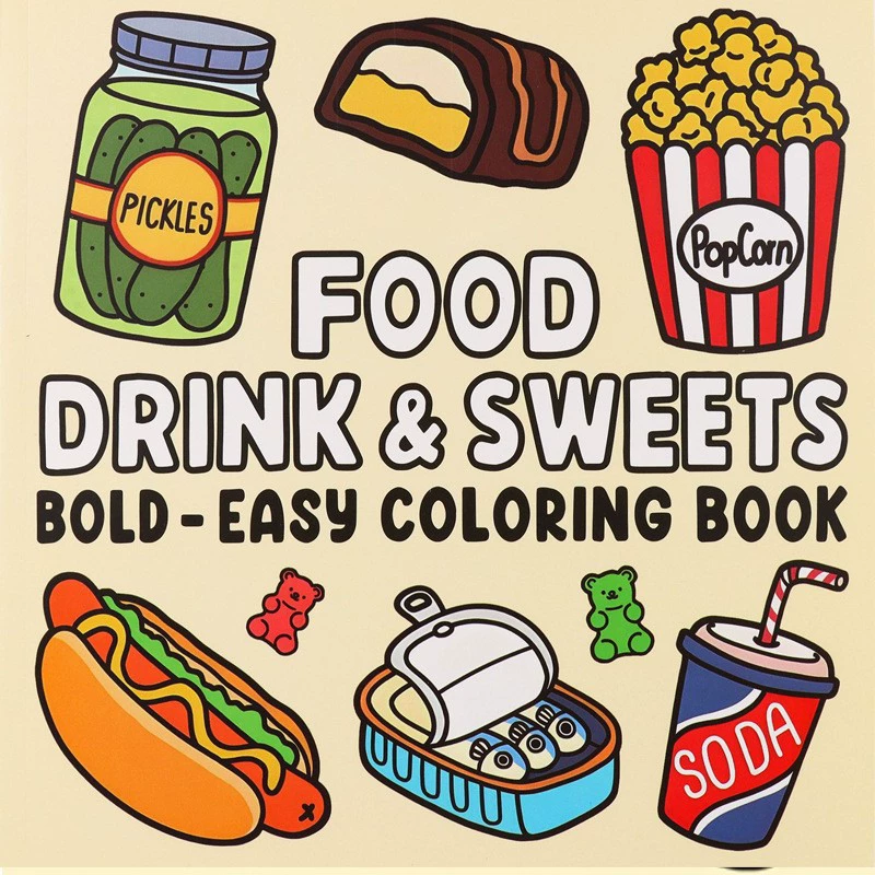 Food Snacks Coloring Book - 食品、飲み物、デザートの塗り絵 大人と子供向け 簡単に塗れるデザイン パーティーや交換に最適な楽しいギフト
