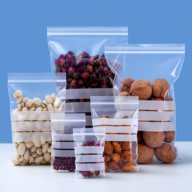 Food Snacks Label - 200 個の透明 PE ライティングジップロック包装袋再封可能なラベルパネルプラスチック袋、スナックスパイス保存用食品袋