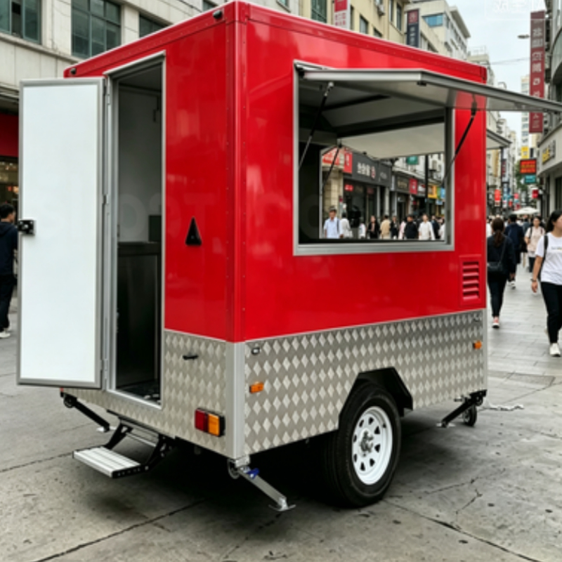 Fast Food With Snacks - ファストフード移動販売車、コンセッション・トレーラー、フードトラック、スナック用ディスプレイ冷蔵庫完備、カスタマイズ可能