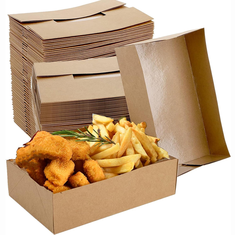 Fast Food With Snacks - 20/50個のクラフト紙フードトレイ、4コーナーポップアップ折りたたみ式段ボールスナックフライホルダー、スタジアム映画ナイトファーストフードコンテナ