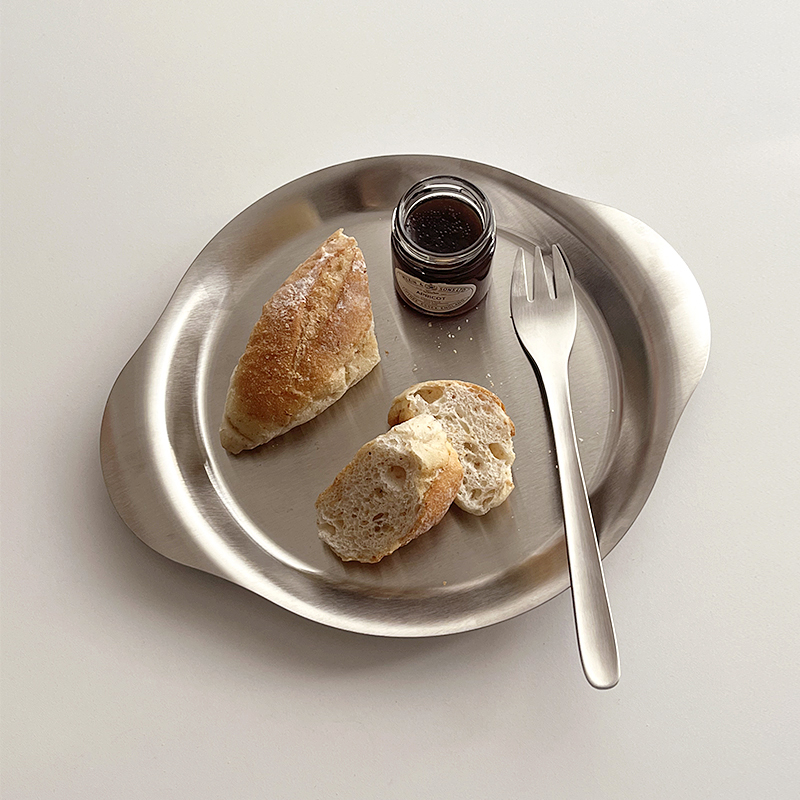 Food Snacks To Eat - バイノーラル304ステンレス鋼プレート、金属製フードサービングプレート、再利用可能なスナック食器、コーヒーショップ、レストランサービスプレート
