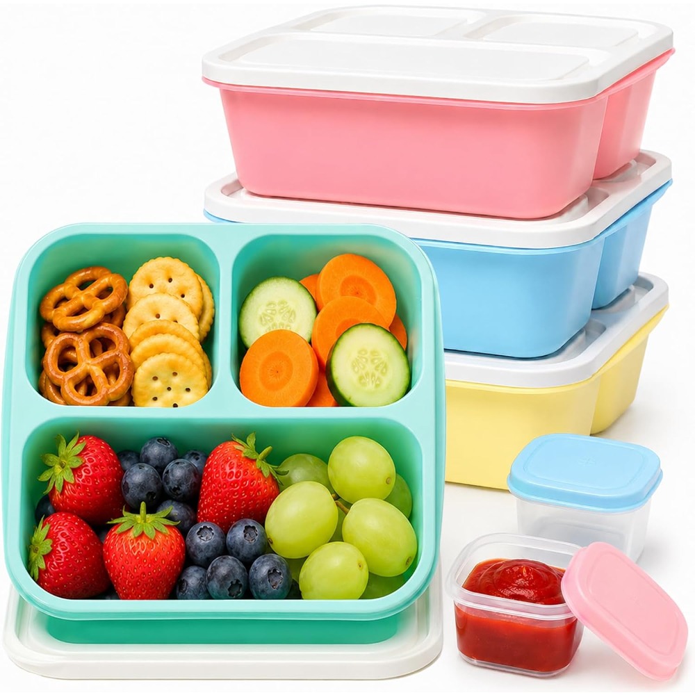 Food Snacks To Eat - 3コンパートメント弁当箱 大人用スナック容器 再利用可能 積み重ね可能 漏れ防止 食事準備用食品保存容器