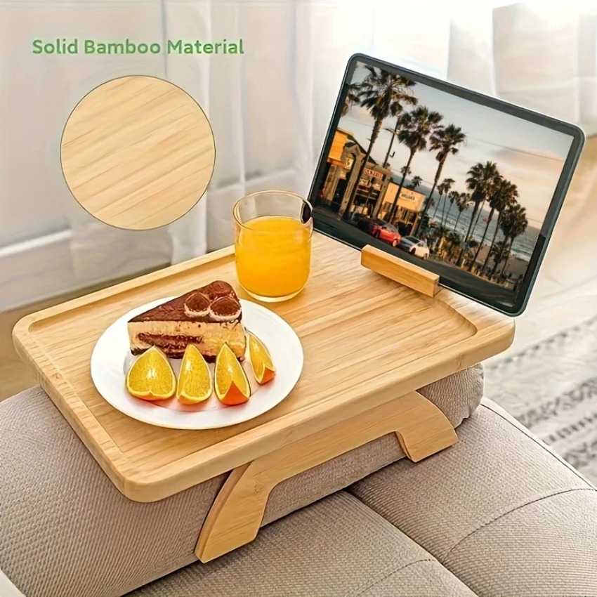 Food Snacks To Eat - 木製折りたたみ式トレイ、360度回転可能な怠惰なソファトレイ ° 電話ホルダー付きダイニングプレート、朝食プレート、食事/飲み物/軽食用のフードトレイ