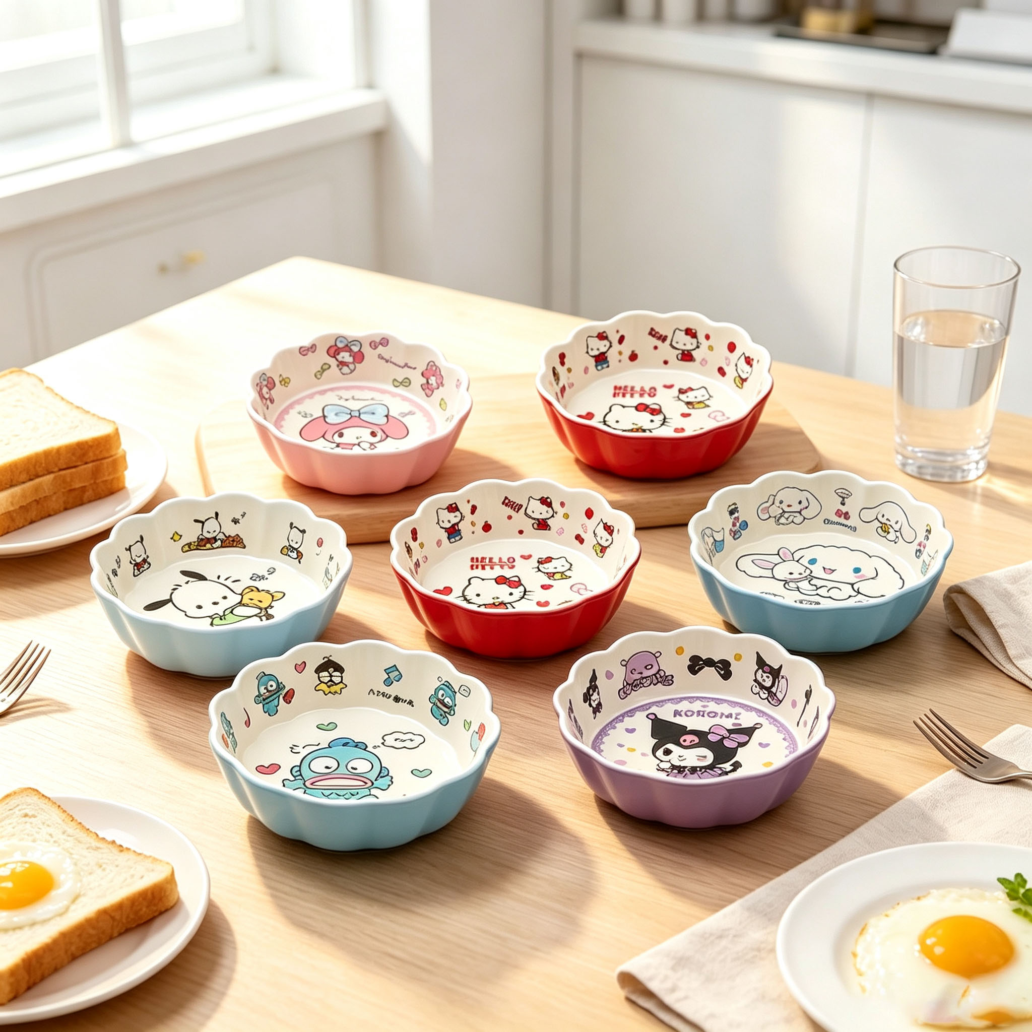 Food Grocery Snacks - かわいいレースボウル、キュートな漫画プリントのサラダボウル、多色デザートフルーツボウル、安全な食器、毎日の夕食や軽食に最適です。