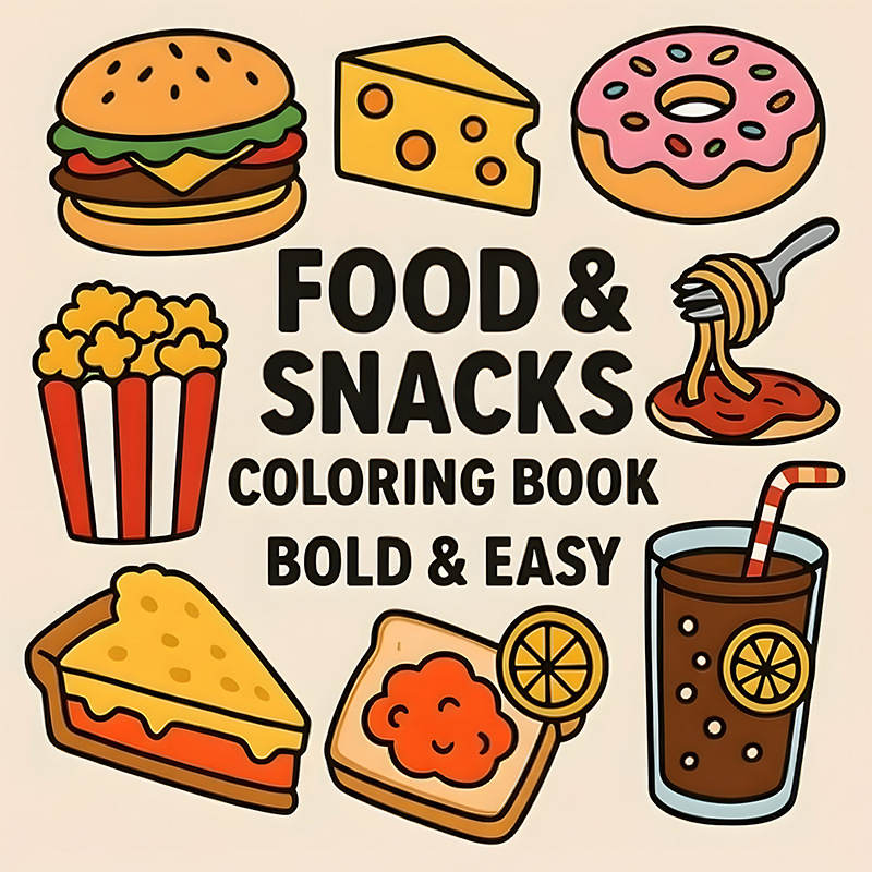Food Snacks Coloring Book - 厚手の食品＆スナックをテーマにした塗り絵ブック、滲み防止ストレス解消落書き描画ノート、毎日のレジャーに最適なペイントブック
