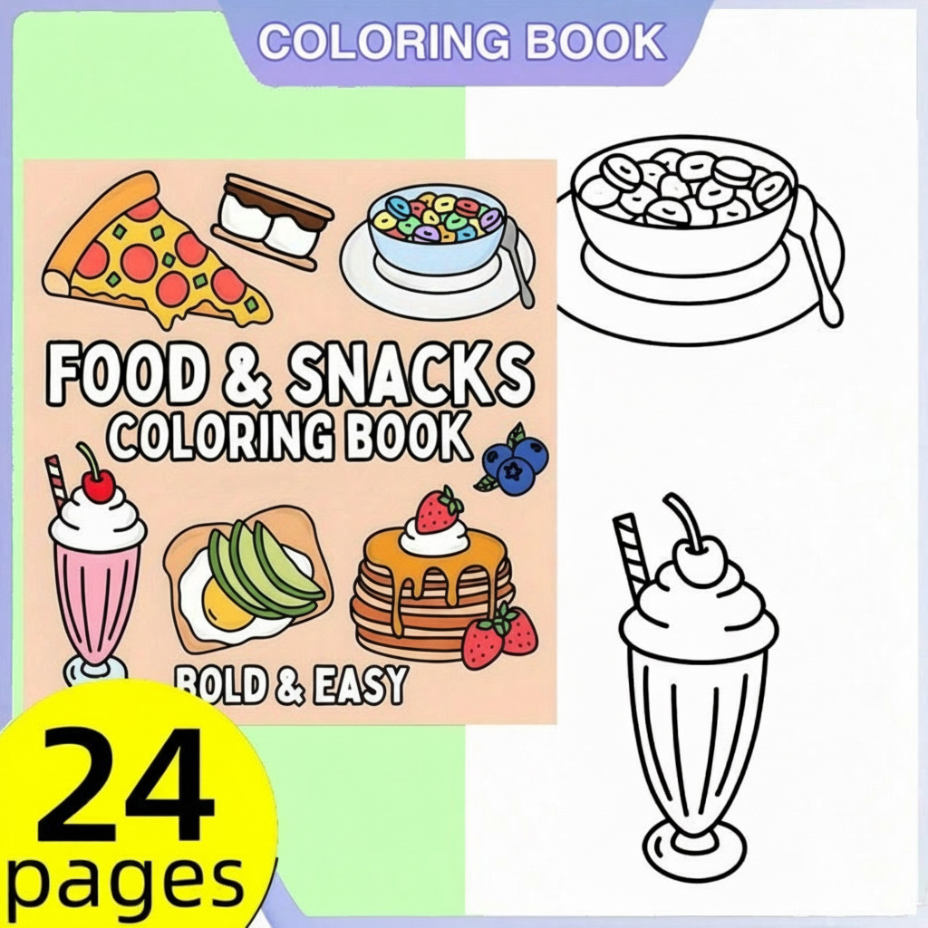 新しい食べ物とスナックをテーマにした塗り絵、大人向けの落書き - Food Snacks Coloring Book のレビューと価格