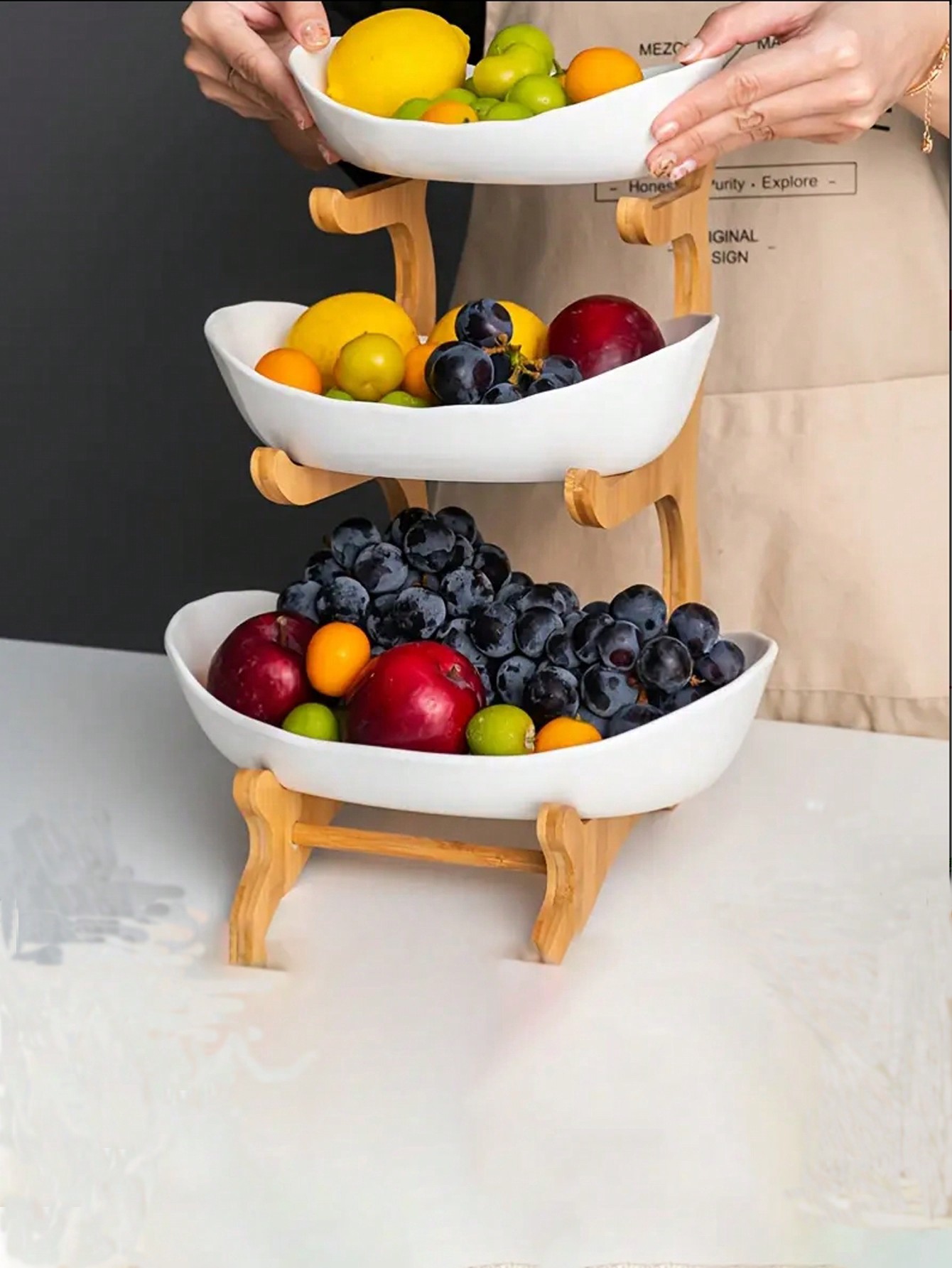 高級3段木製フルーツバスケット - キッチン/リビングルーム - Snacks Food Gift Baskets のレビューと価格