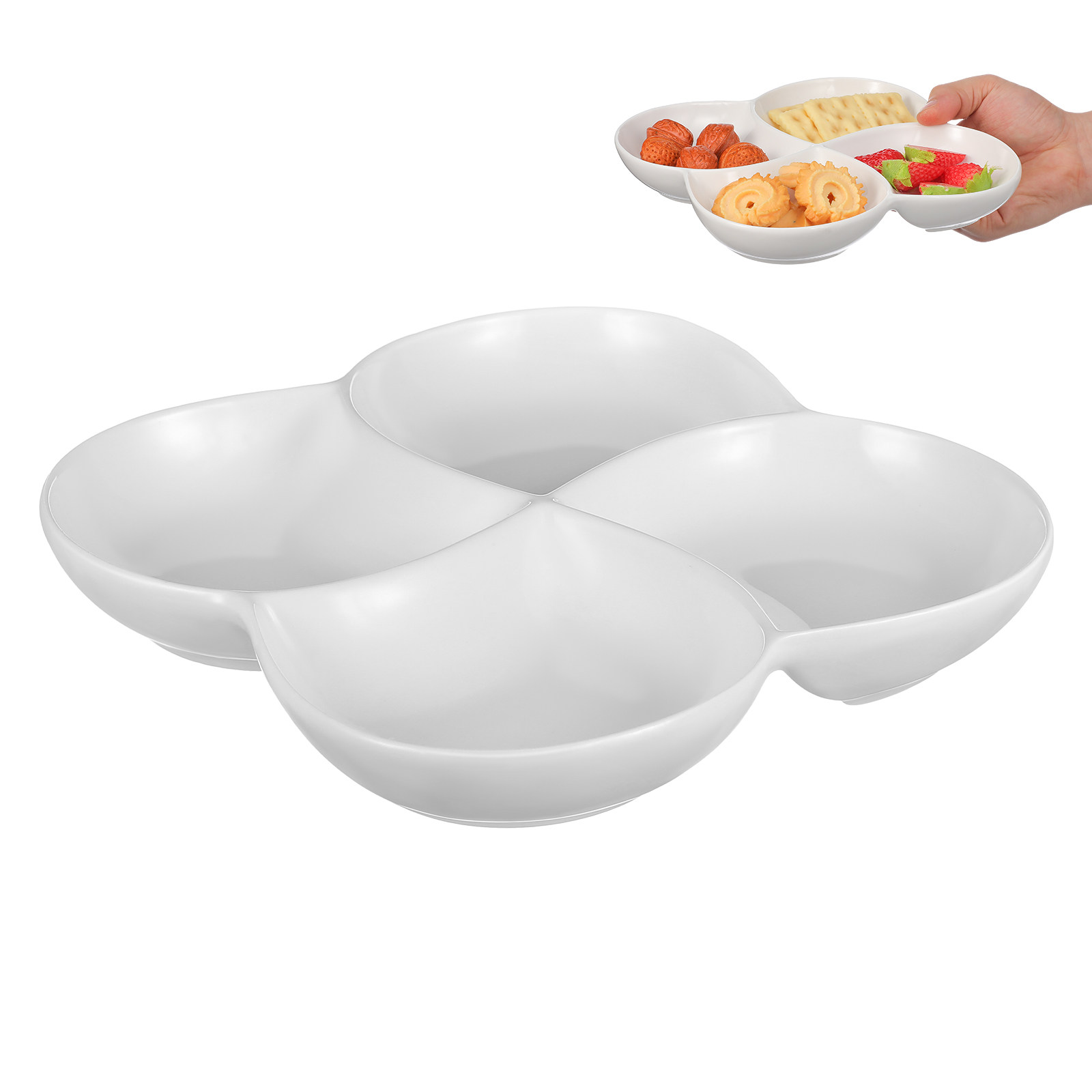 セラミック製フードプレート 4区画 多目的サービングトレイ  - Food Snacks Company のレビューと価格