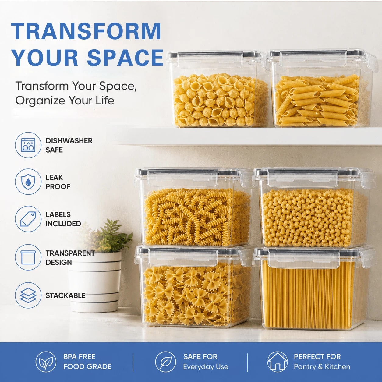8個入り気密食品保存容器セット、4つの容器+4つの蓋、食器洗 - Food Snacks Label のレビューと価格