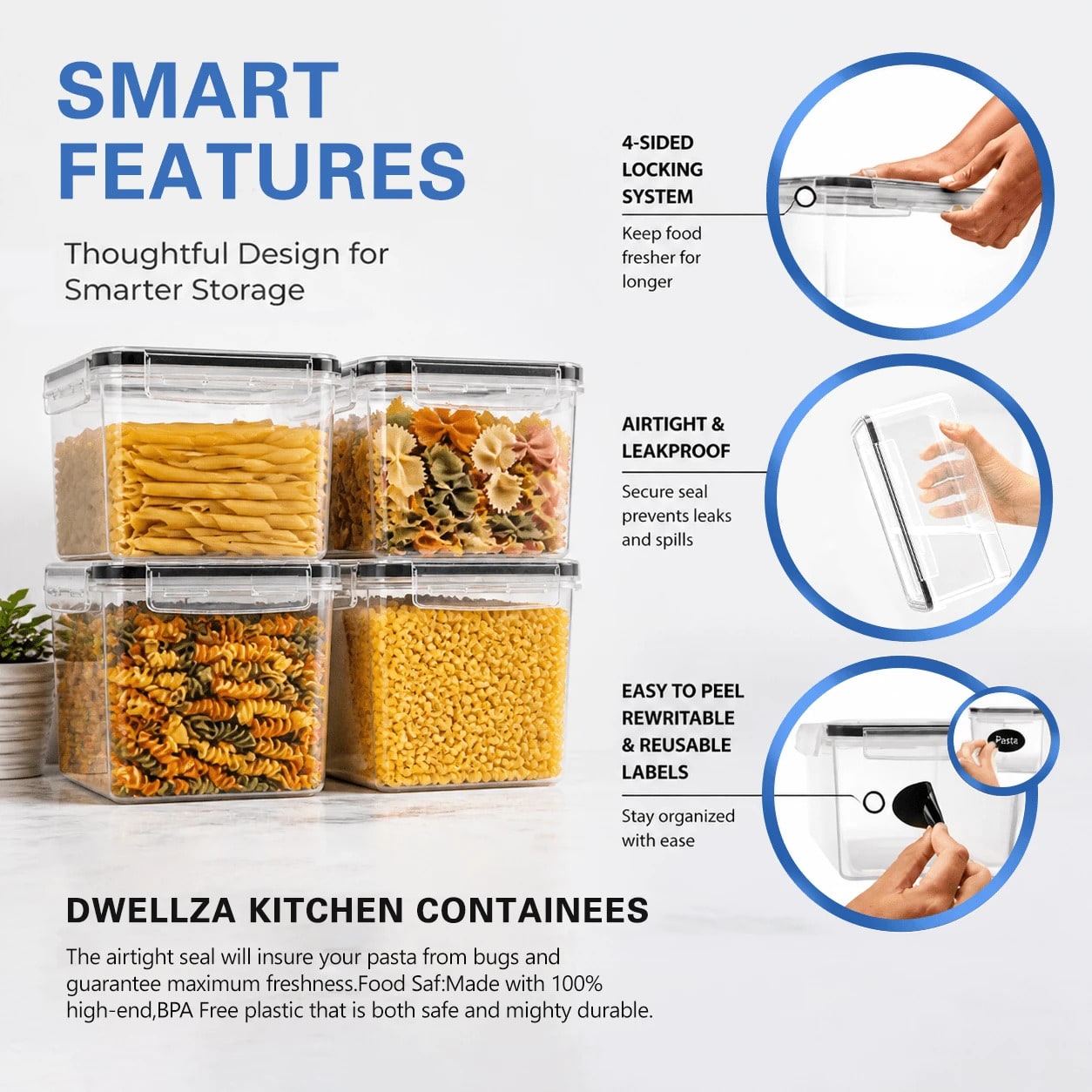 8個入り気密食品保存容器セット、4つの容器+4つの蓋、食器洗 - Food Snacks Label のレビューと価格