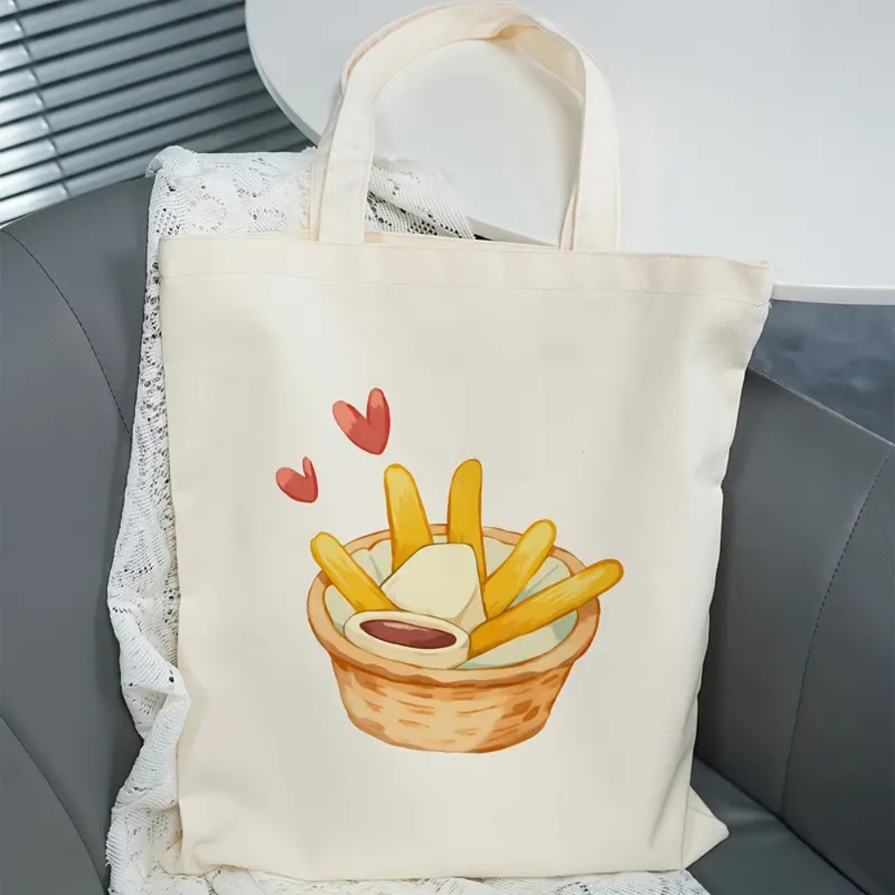 かわいいフライドポテトプリントのキャンバストートバッグ、再利 - Food Grocery Snacks のレビューと価格