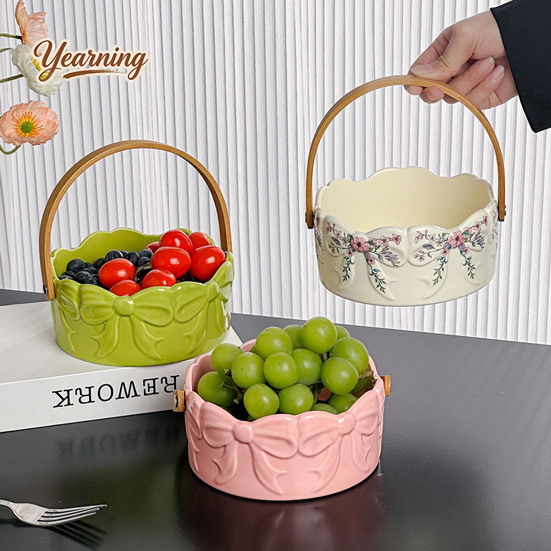高級弓型ハンドル付きセラミックフルーツバスケット、軽贅沢なキ - Snacks Food Gift Baskets のレビューと価格