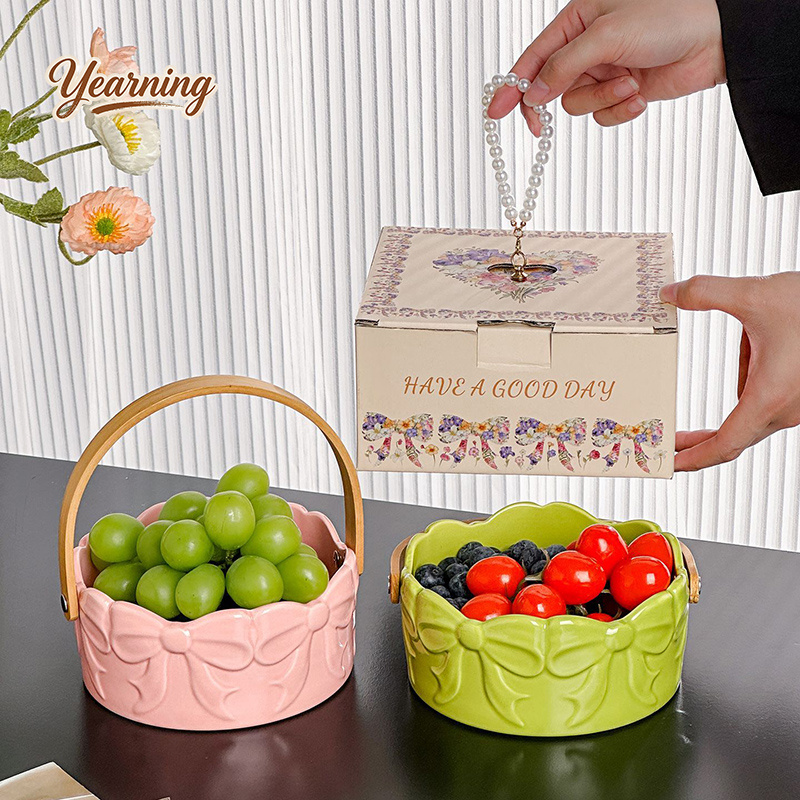 高級弓型ハンドル付きセラミックフルーツバスケット、軽贅沢なキ - Snacks Food Gift Baskets のレビューと価格