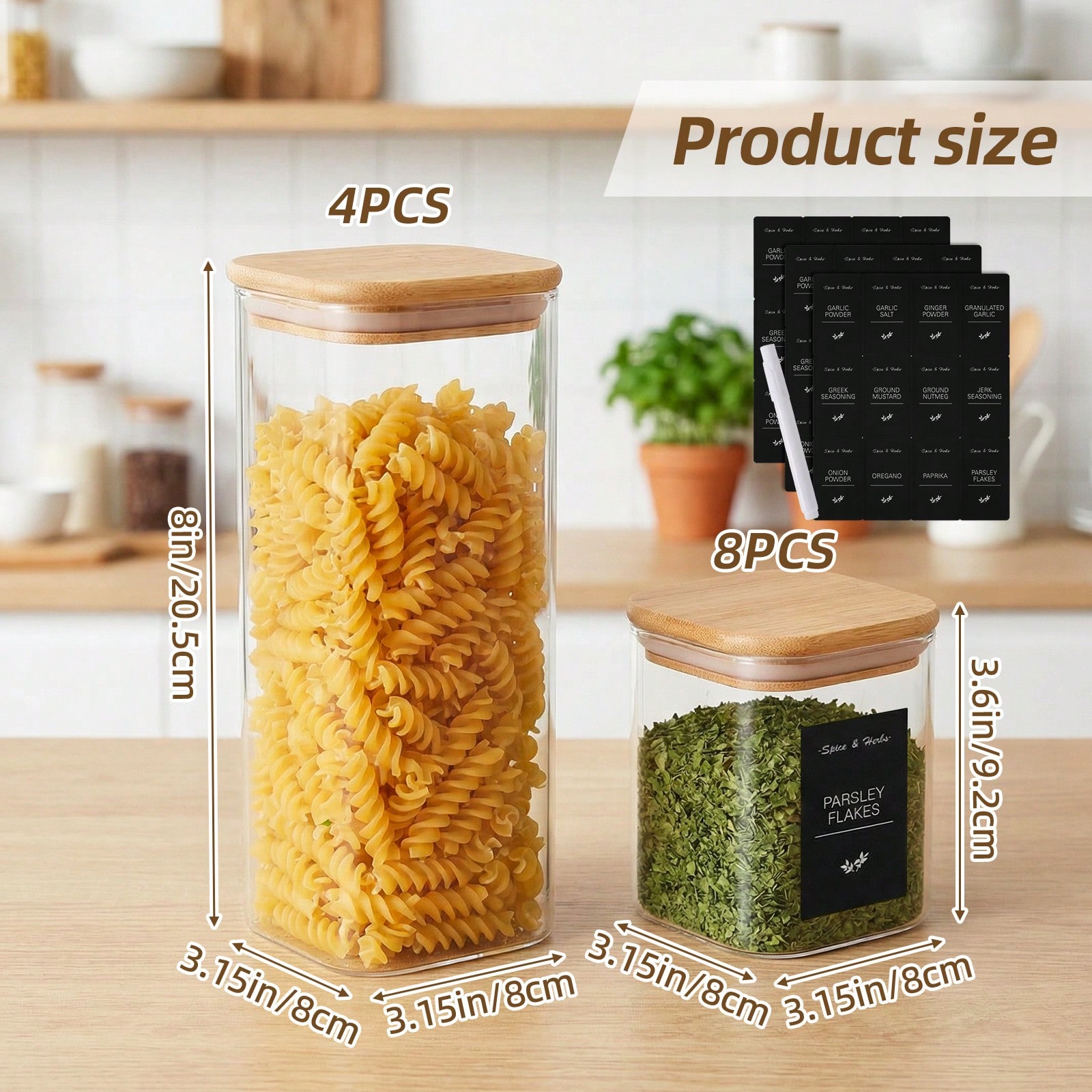 ガラス製食品保存容器 竹製密閉蓋付き 12個セット 2サイズ - Food Snacks Label のレビューと価格