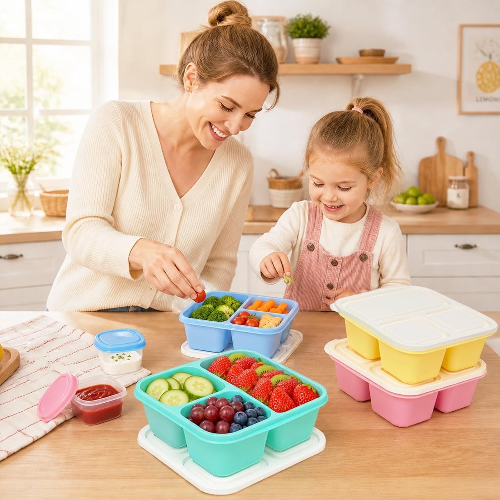 3コンパートメント弁当箱 大人用スナック容器 再利用可能 積 - Food Snacks To Eat のレビューと価格