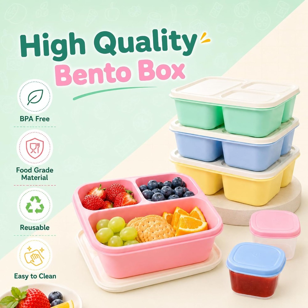 3コンパートメント弁当箱 大人用スナック容器 再利用可能 積 - Food Snacks To Eat のレビューと価格