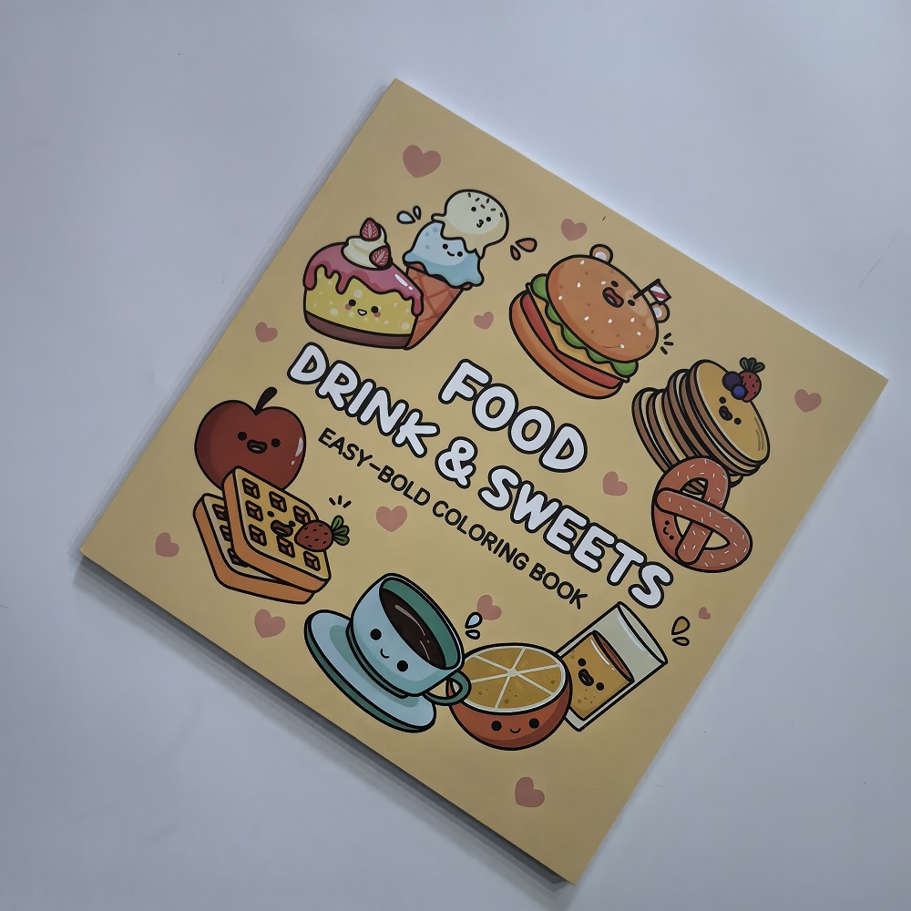 食品、飲み物、お菓子 大人向けの簡単な大胆な塗り絵 かわいい - Food Snacks Coloring Book のレビューと価格