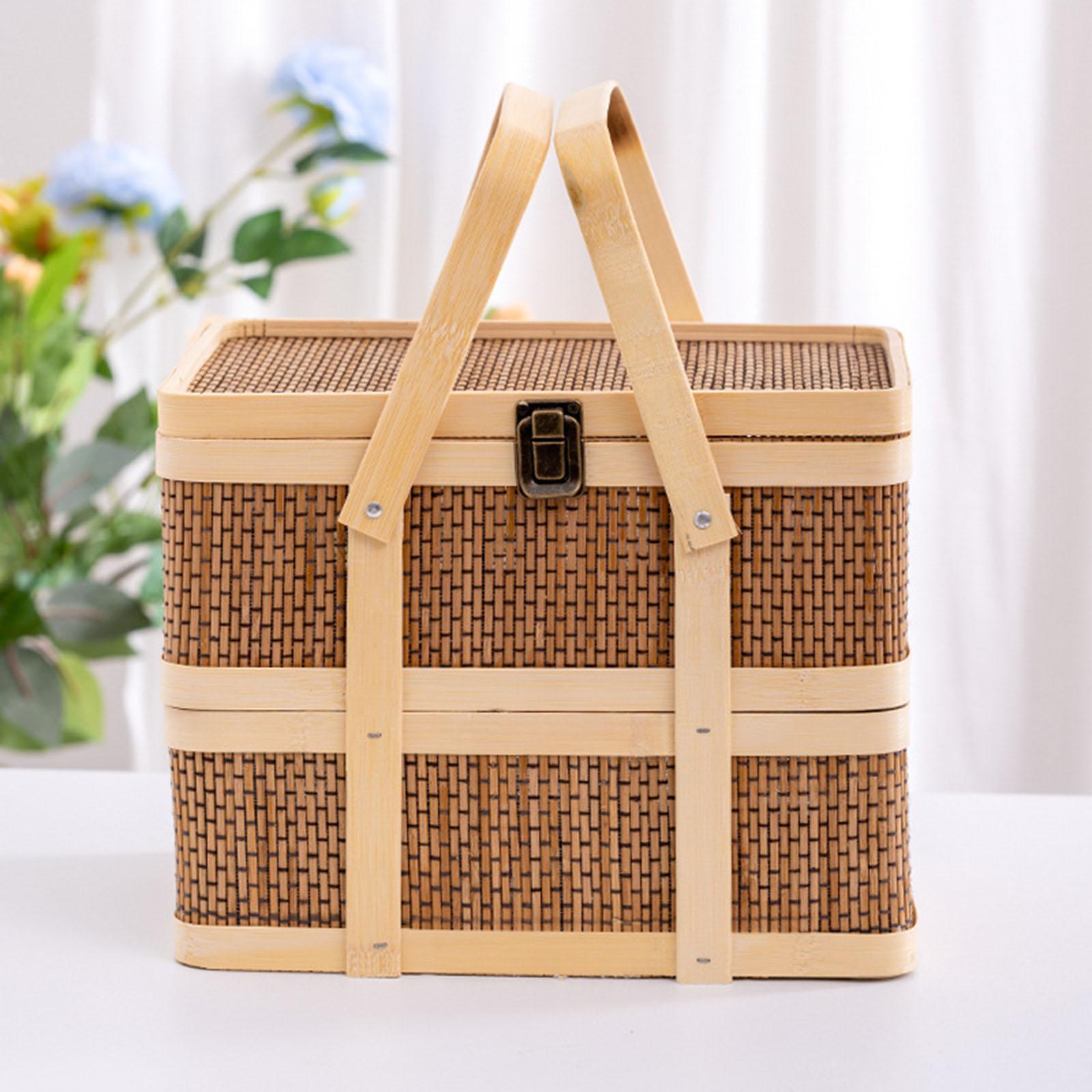 編み込みピクニックバスケット、食品収納バスケット、二層式、ギ - Snacks Food Gift Baskets のレビューと価格