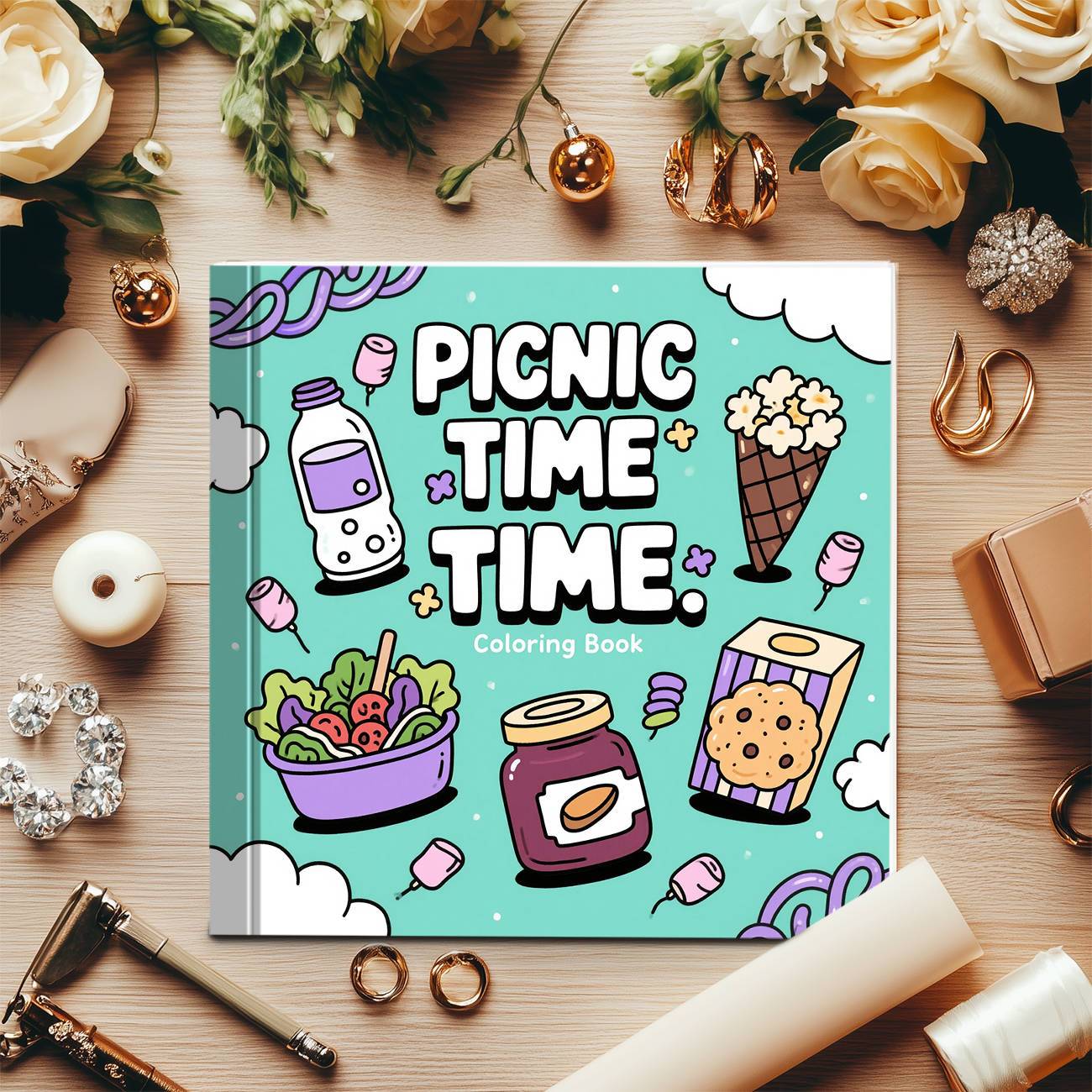 ピクニックタイムぬりえブック かわいいアウトドアピクニックフ - Food Snacks Coloring Book のレビューと価格