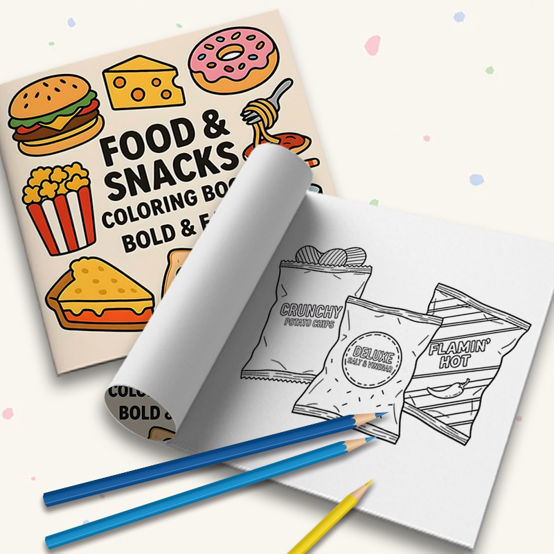 厚手の食品＆スナックをテーマにした塗り絵ブック、滲み防止スト - Food Snacks Coloring Book のレビューと価格