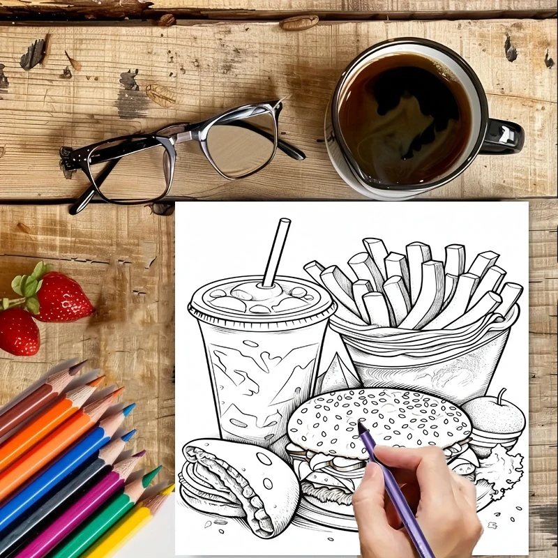 大人向けのファーストフード塗り絵ブック、かわいい描画ページ、 - Food Snacks Coloring Book のレビューと価格
